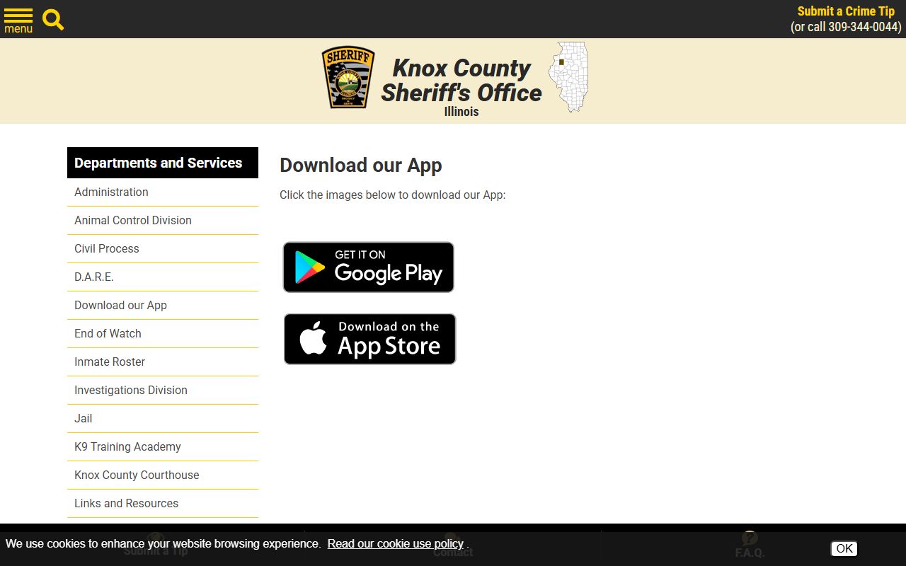Knox County Sheriff app download page for the Knox County Jail inmate roster