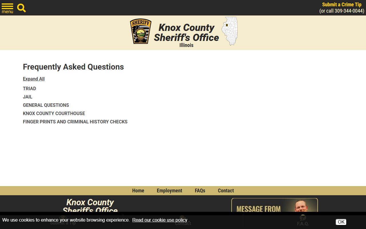 Knox County Sheriff FAQ page related to jail mugshots and booking photo access