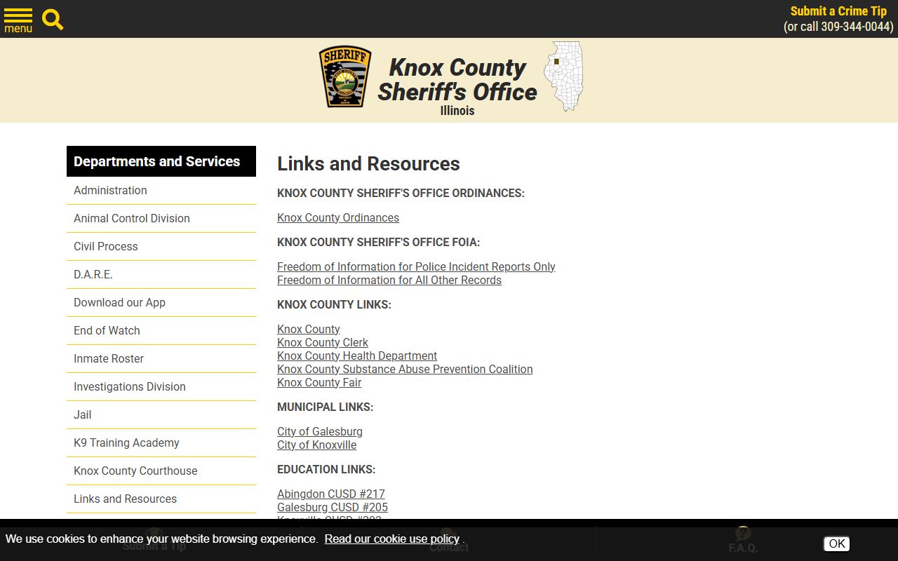 Knox County Sheriff FOIA links page for requesting a jail booking photo